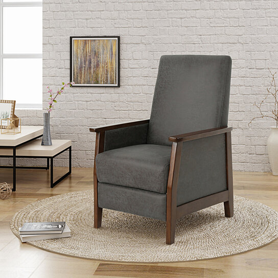 Alex Exposed Wood High Back Microfiber Push Back Recliner